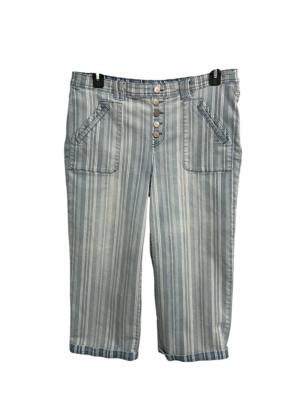 DG2 Diane Gilman XL Blue White Striped Button Fly Cropped Pants Clean Girl